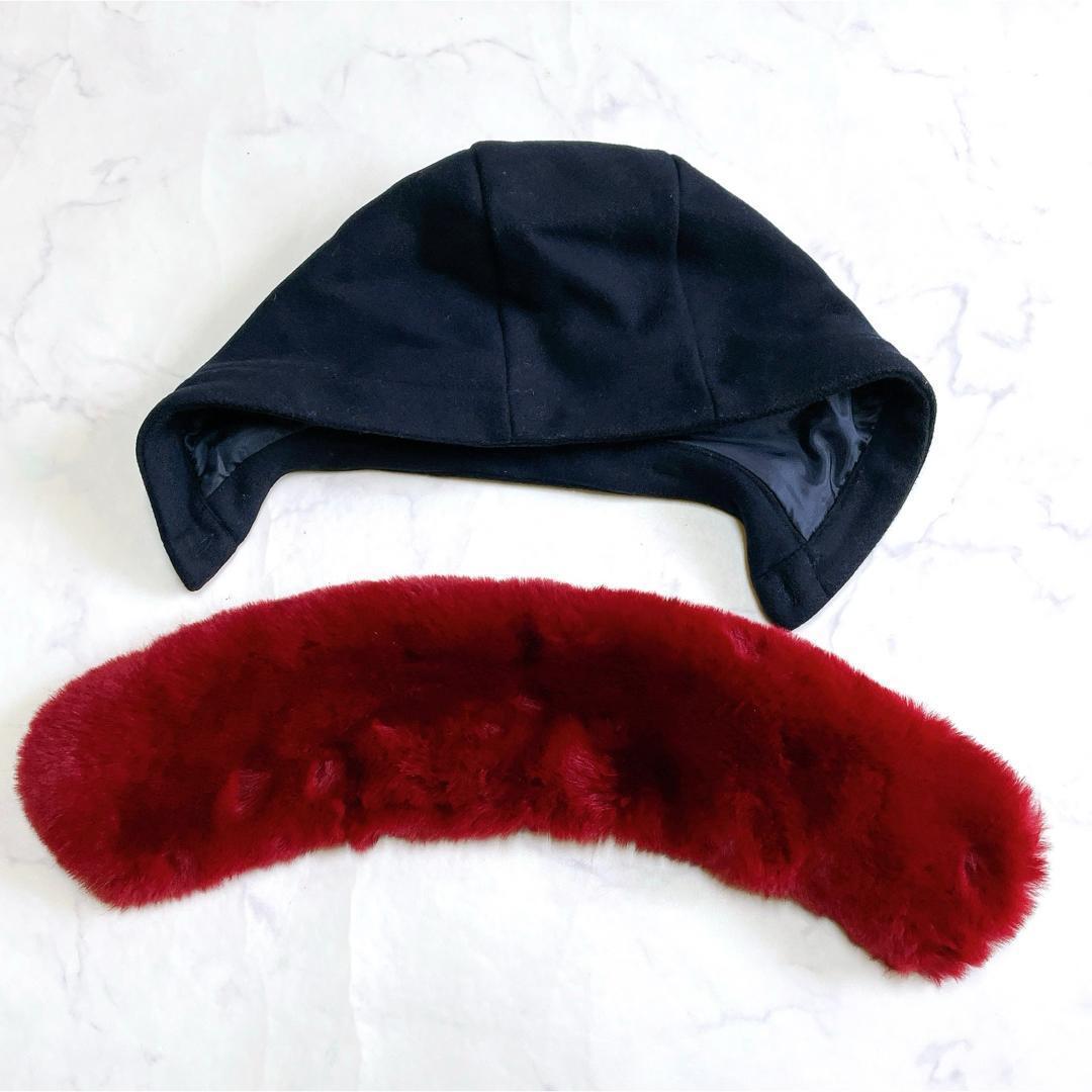 美品 ジャカディ ウールコート 赤ファー付 フード付 3way 128cm 8A