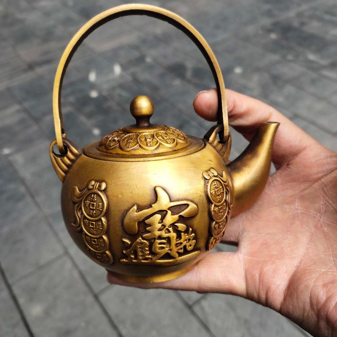 銅器 招財進宝 急須 茶道具 工芸品 美術品 置物