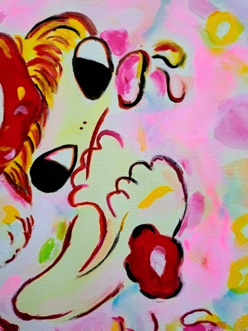 【F6号】ロッカクアヤコ　手描き作品/表裏サイン・裏描き有/油彩/アクリル/額縁