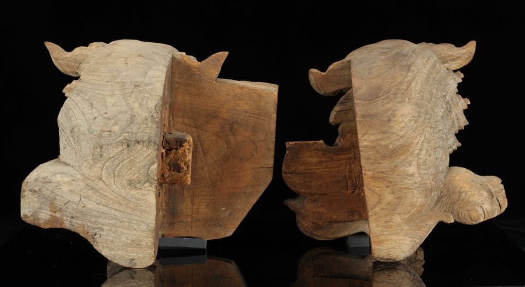 石川雲蝶 木彫 獅子木鼻 阿吽 一対 仏教美術 彫刻 神社仏閣 古美術 骨董品