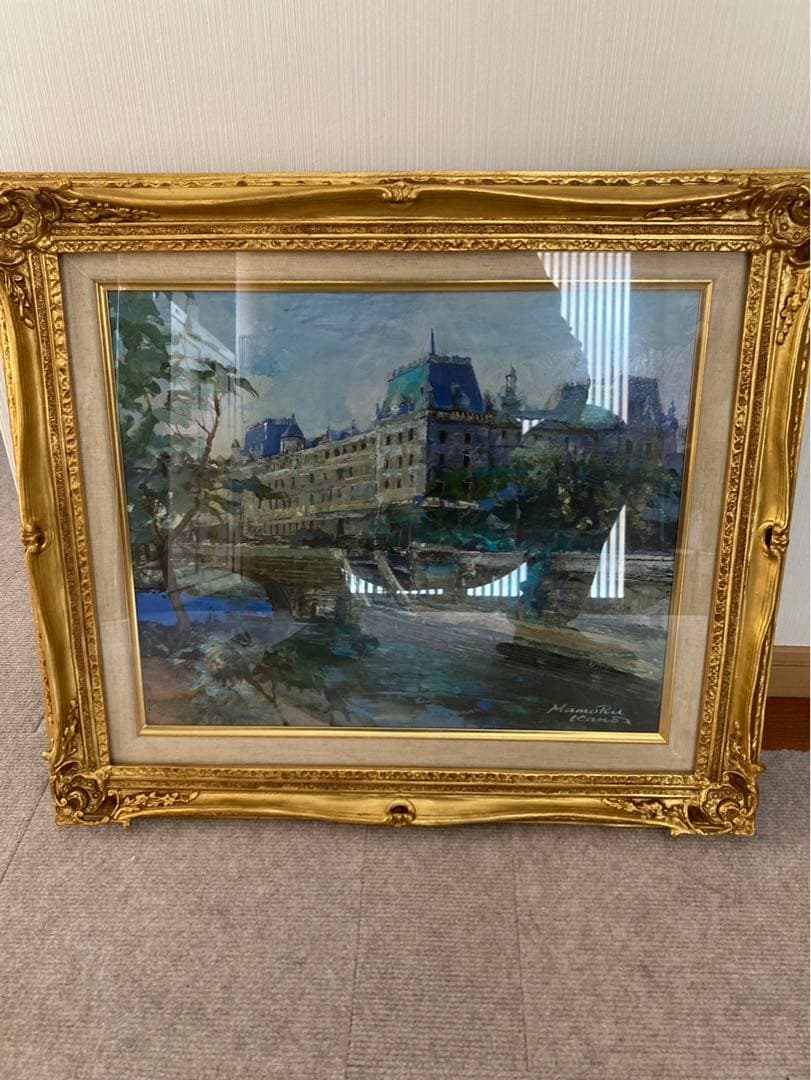 絵画セーヌ河畔　狩野守　金色フレーム