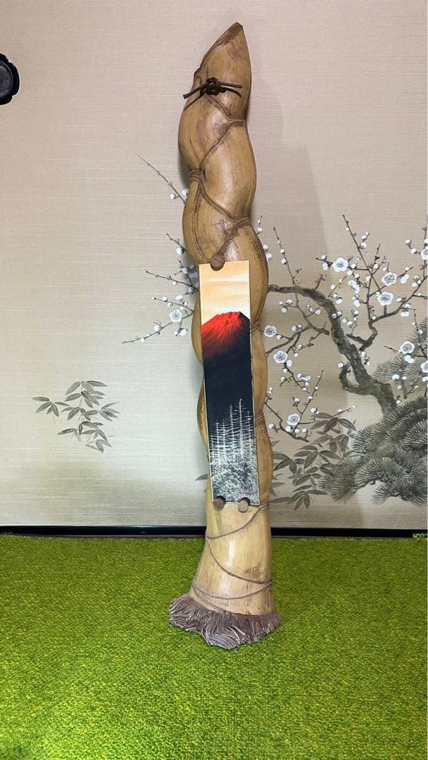 短冊掛け　亀甲竹製　赤富士短冊付き　茶道具