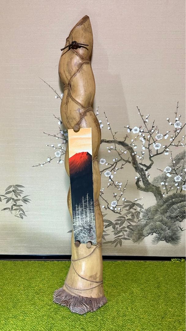 短冊掛け　亀甲竹製　赤富士短冊付き　茶道具