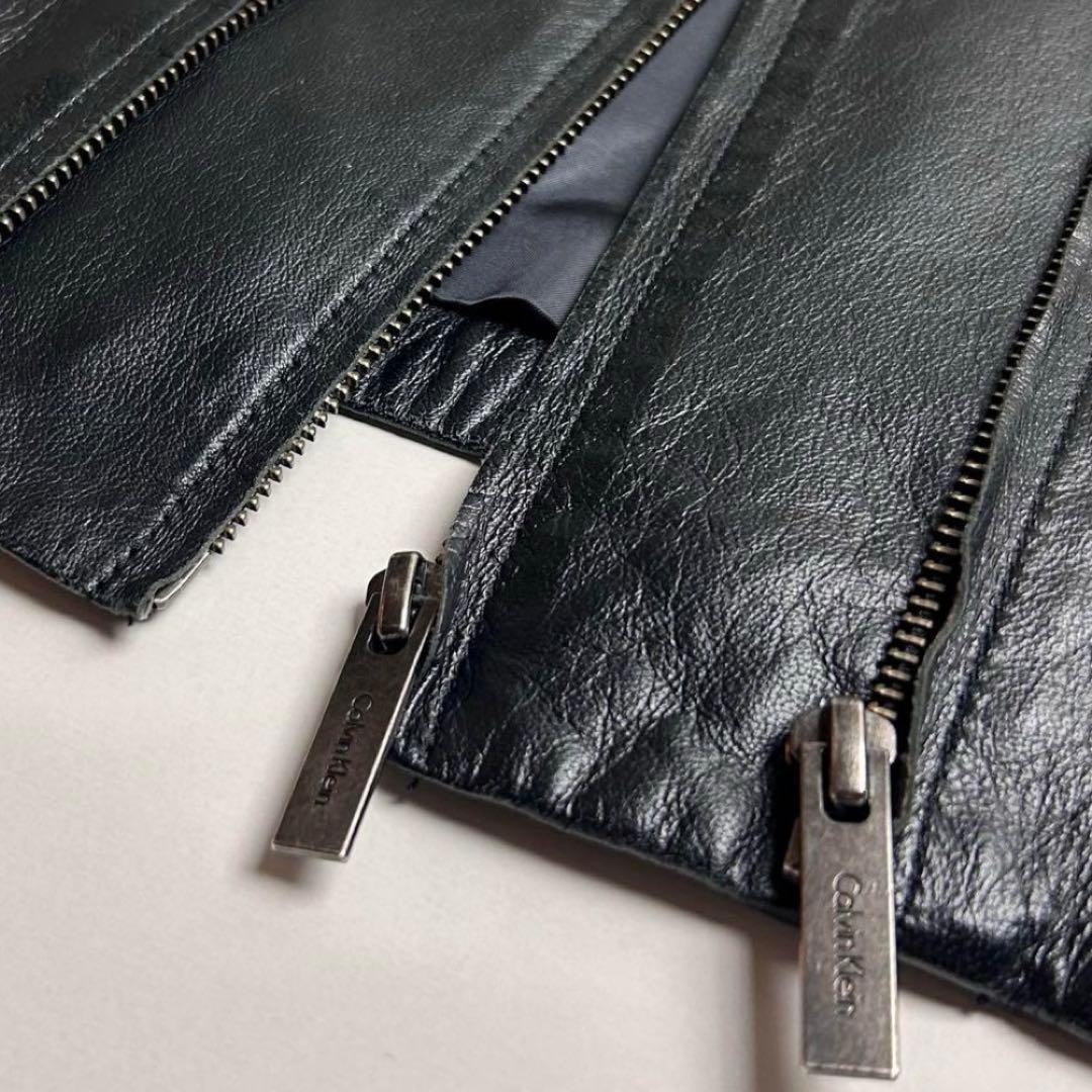 【美品】カルバンクライン/フロントダブルジップレザージャケット/ライダース/羊革