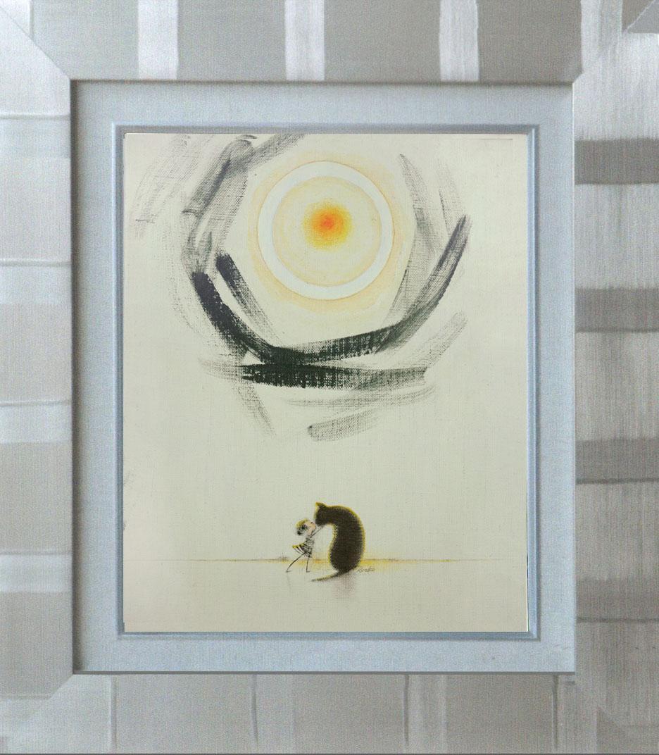 油絵 菅家令子 絵 絵画インテリア額付(銀) F3-092018 子犬子猫女の子