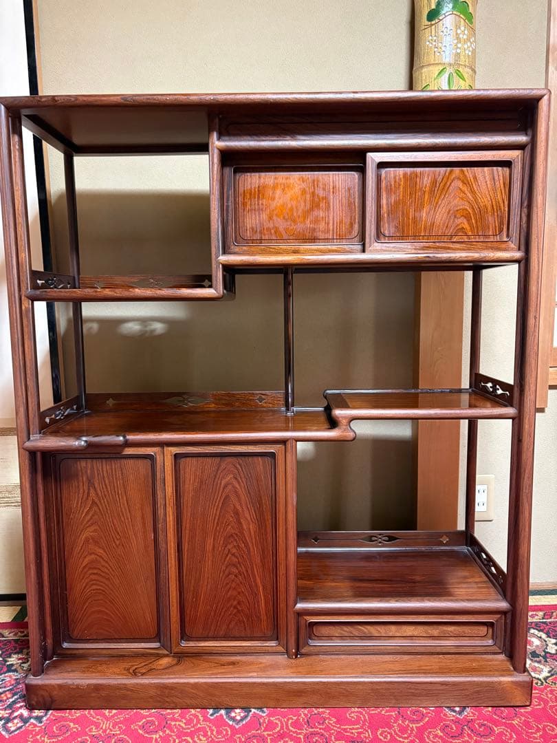 唐木　茶箪笥　茶棚　飾り棚　違い棚　引出し付き　レトロ　木製オープンシェルフ
