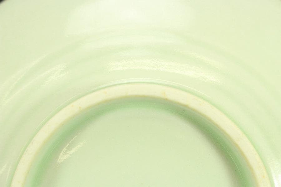 宮内省御用達 平戸 三川内焼 陽山末太朗作 青磁木の葉皿 十客共箱(ZE564)