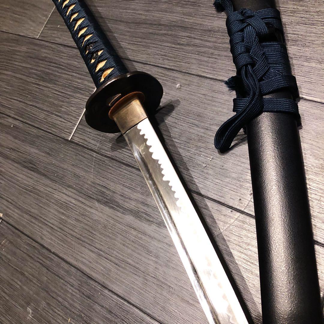 高級模造刀　居合刀　樋入り刀身　青緑拵え　亜合金刀身　名刀