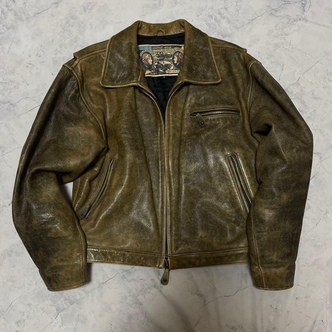 vintage レザー シングルライダース　ジャケット 肉厚 本革 M