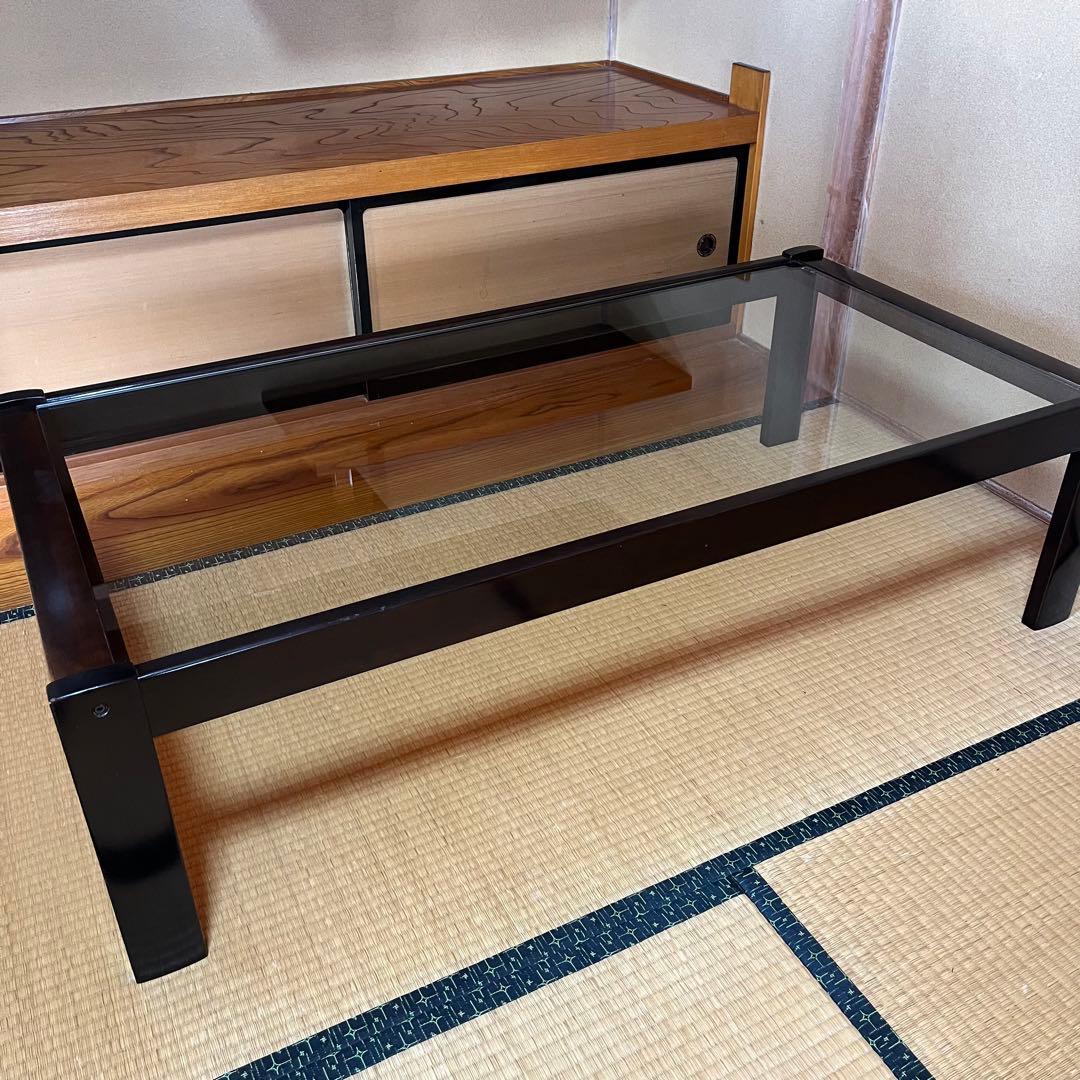 オールドカリモク　ガラストップローテーブル