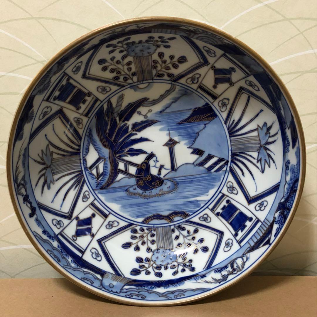 江戸時代皿 古伊万里 染付大皿『大明成化年製』唐草紋大皿 飾り皿 c092501