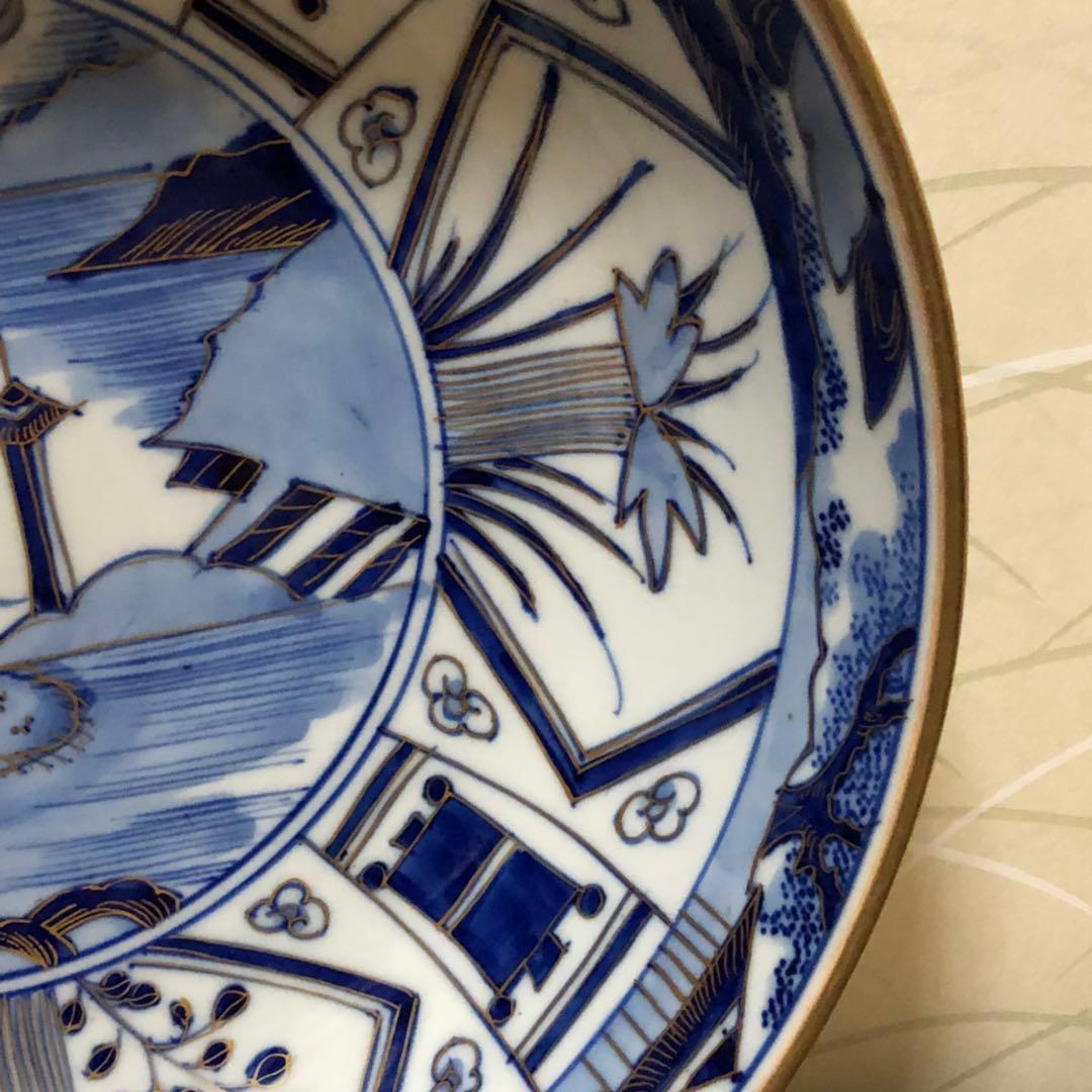 江戸時代皿 古伊万里 染付大皿『大明成化年製』唐草紋大皿 飾り皿 c092501