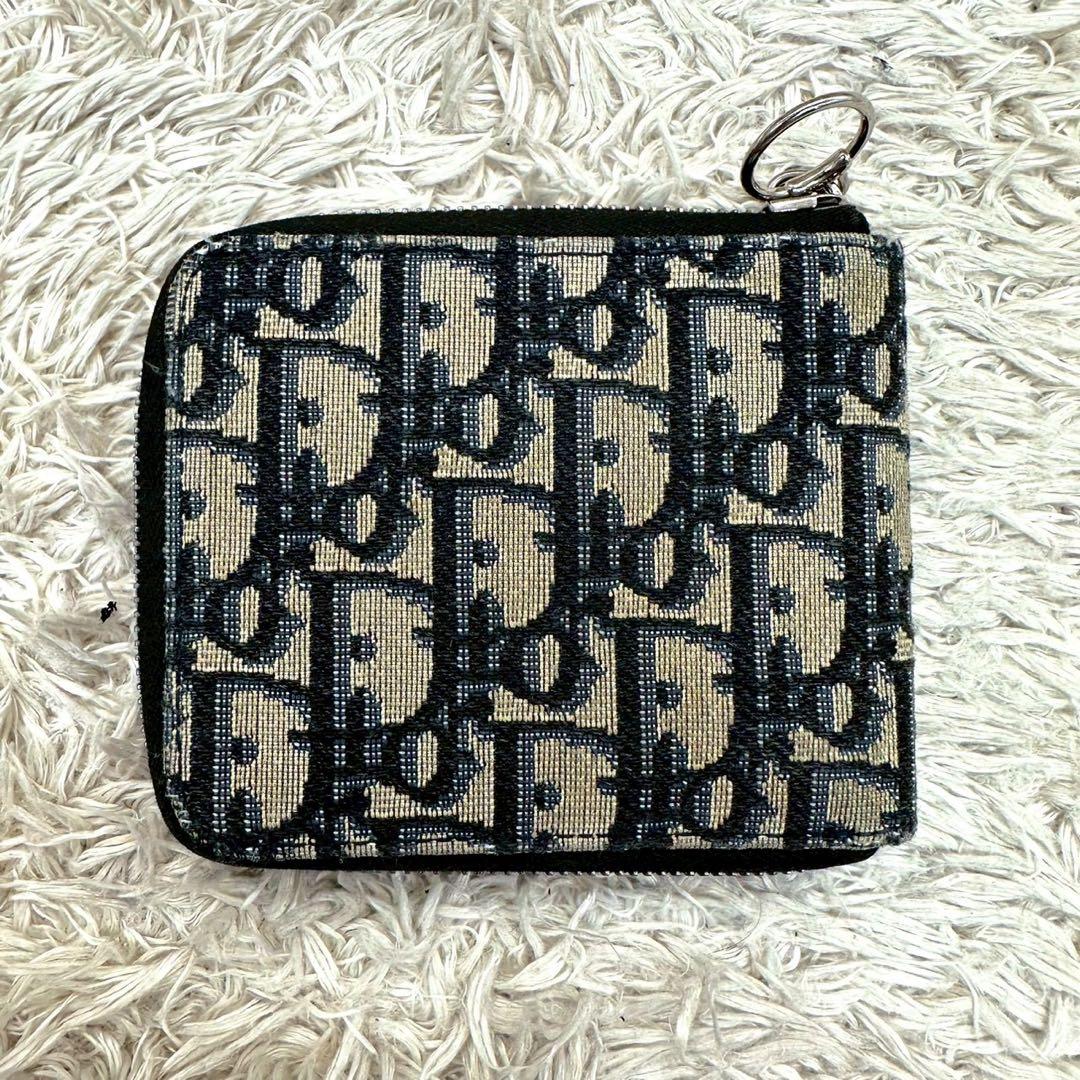 【美品】DIOR 二つ折り財布 トロッター オブリーク ラウンドファスナー