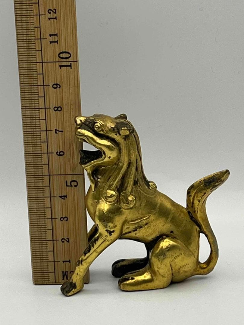 唐時代　金銅獅子 铜鎏金 唐物　金銅仏具 唐物　時代物　仏教用品(B-104②)