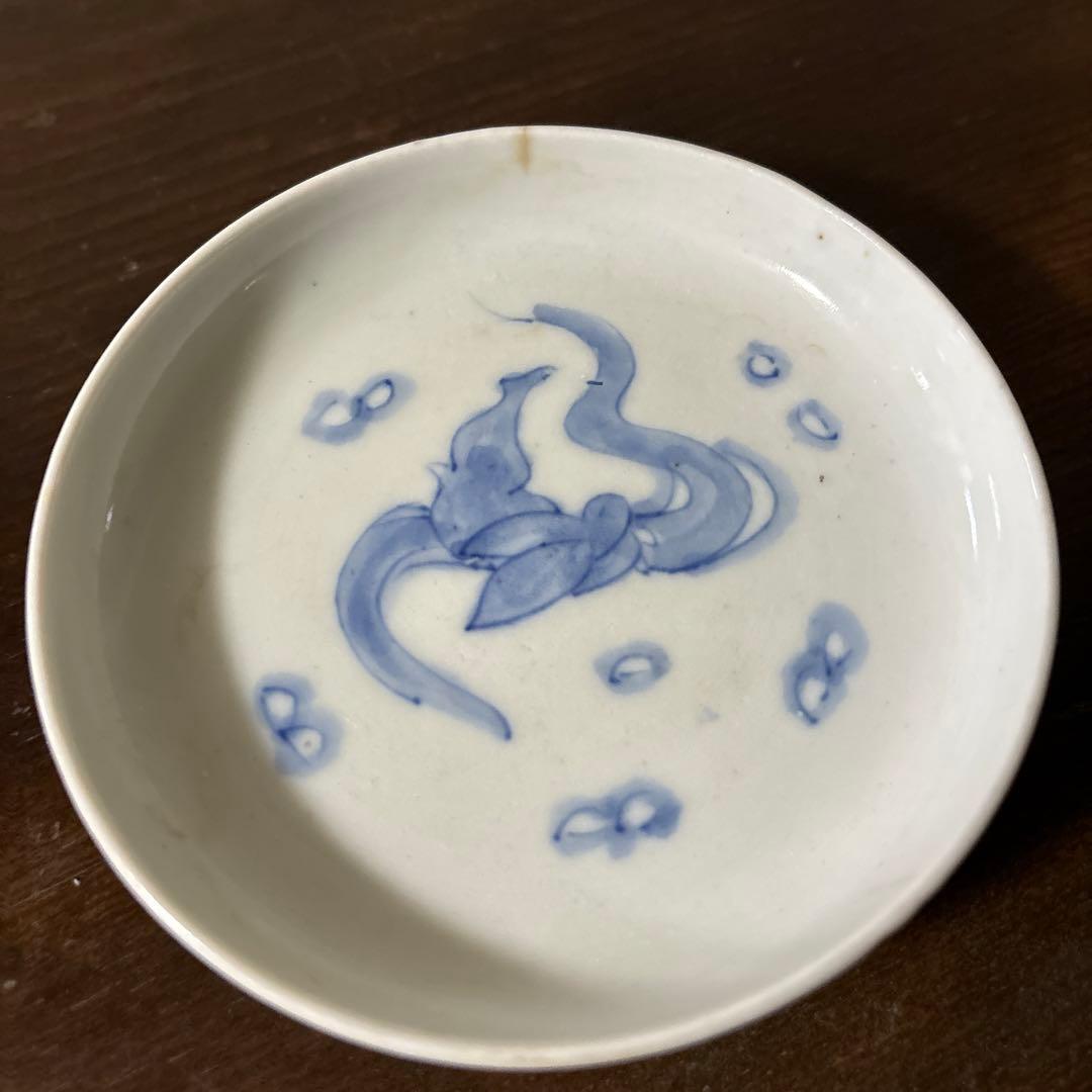 アンティーク　伊万里　うさぎ図染付小皿5点　幕末　明治　大正　検:白洲正子　李朝