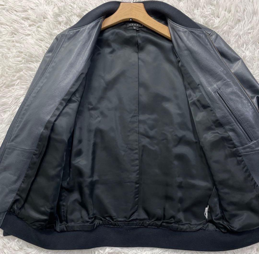 セオリー シングルライダースジャケット シープスキン ネイビー M