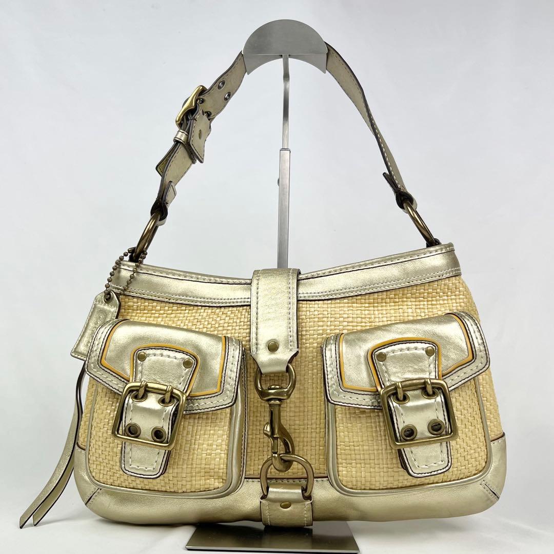COACH レガシー バックル ショルダーバッグ ストロー ラフィア ベージュ