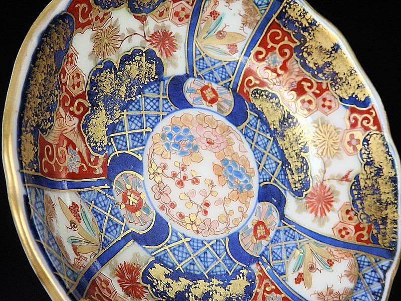 古伊万里　金襴手　百花繚乱　花鳥紋の図　４寸皿　５枚　D511AS-favu