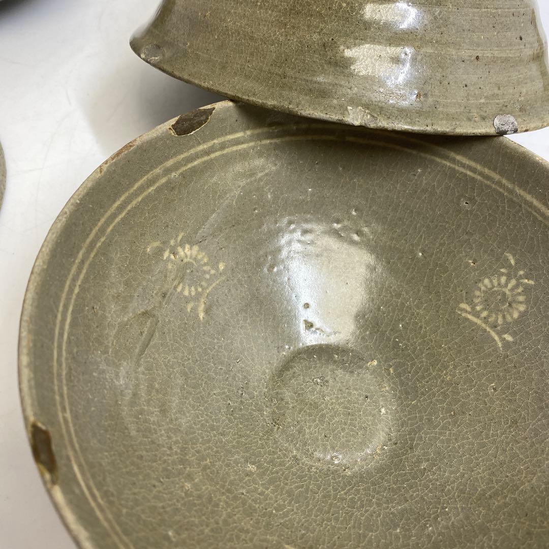 16世紀　高麗青磁　白泥象嵌鉢6点　トヒエ　東さ7-1227☆2F