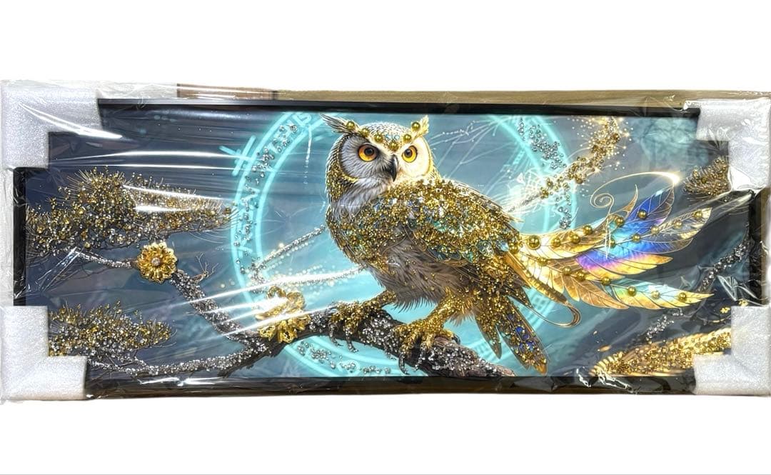 クリスタルアートパネル 水晶絵 立体絵 梟フクロウ