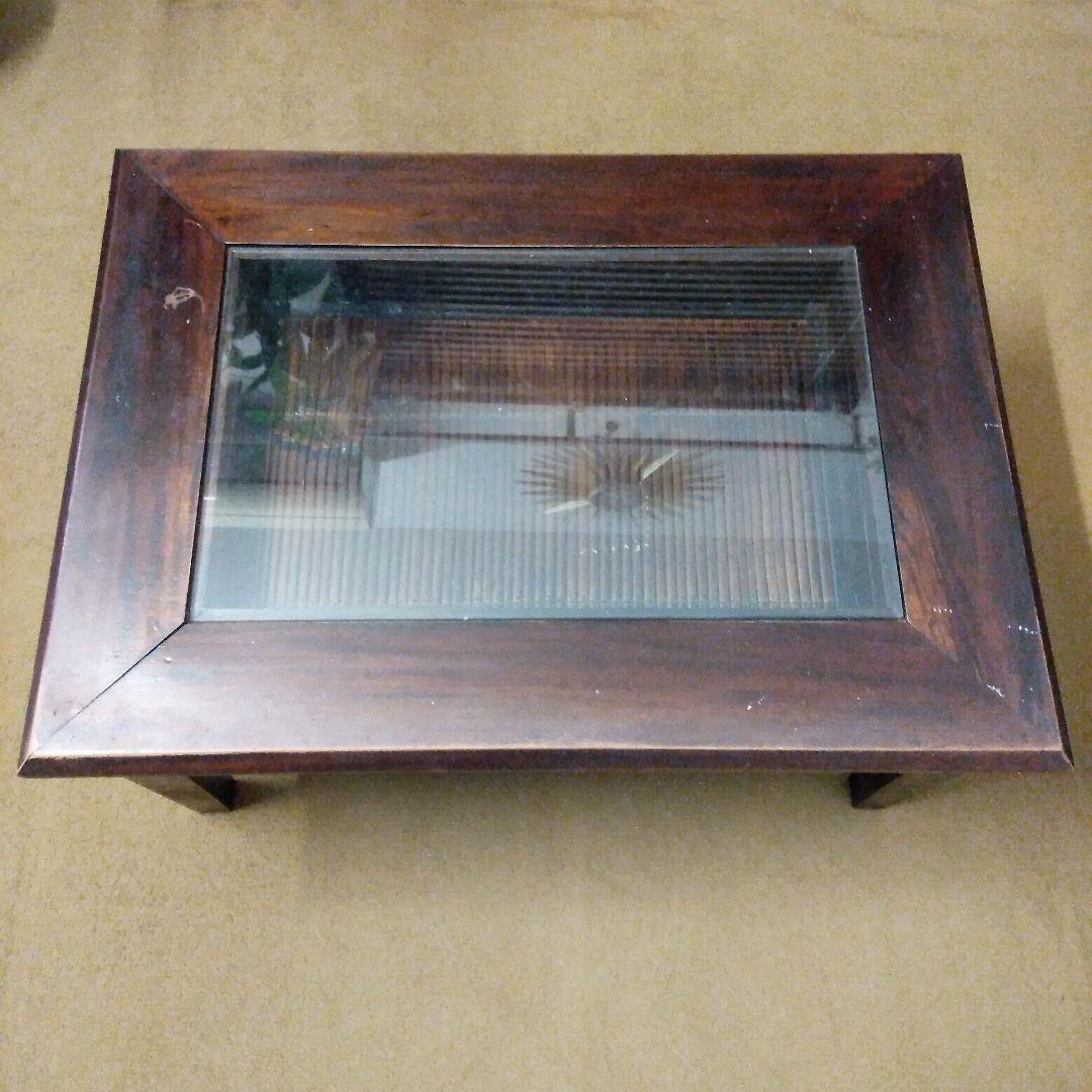 木製ガラス天板引き出し付き四角テーブル