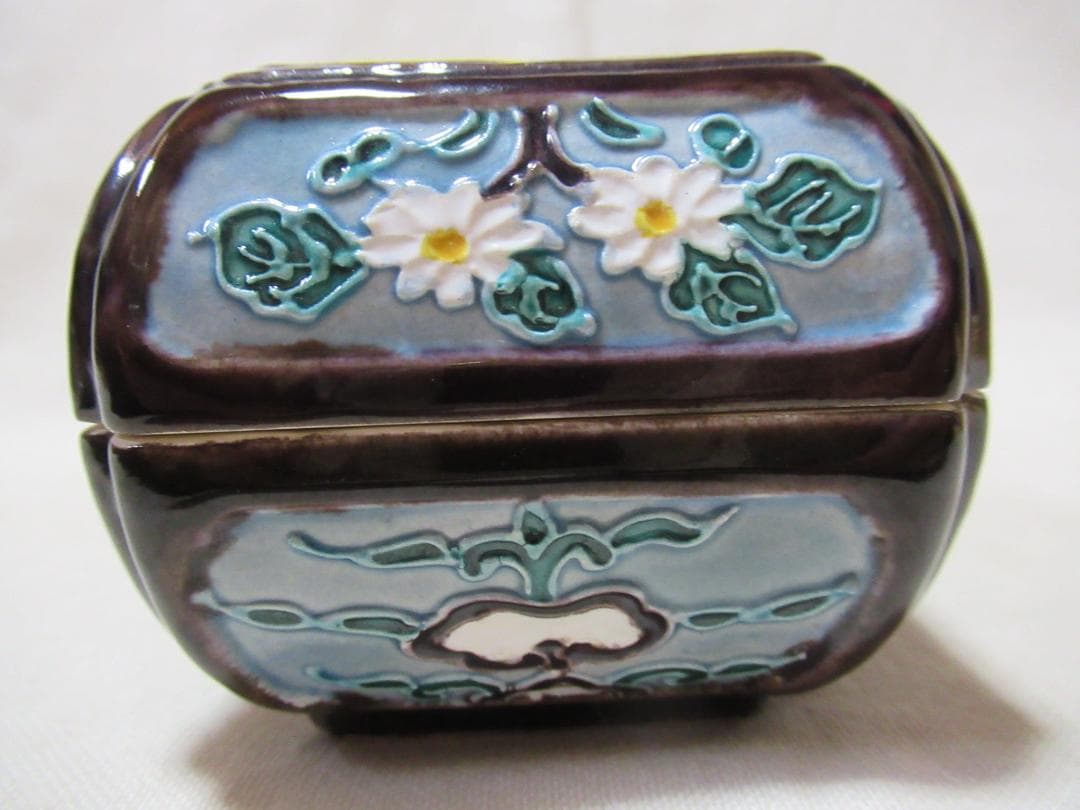 茶道具　清閑寺祥平造　交跡花笠四方角画　香合　共箱