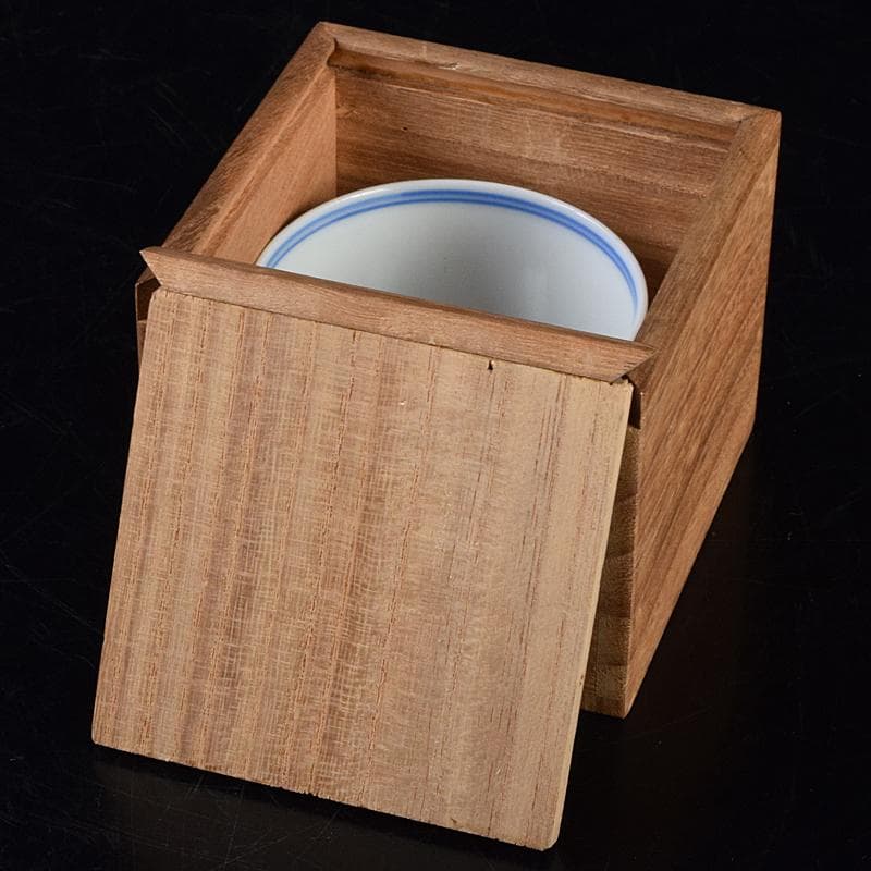 中国　青花　漢詩山水人物文　煎茶碗　時代箱付　V　R9489