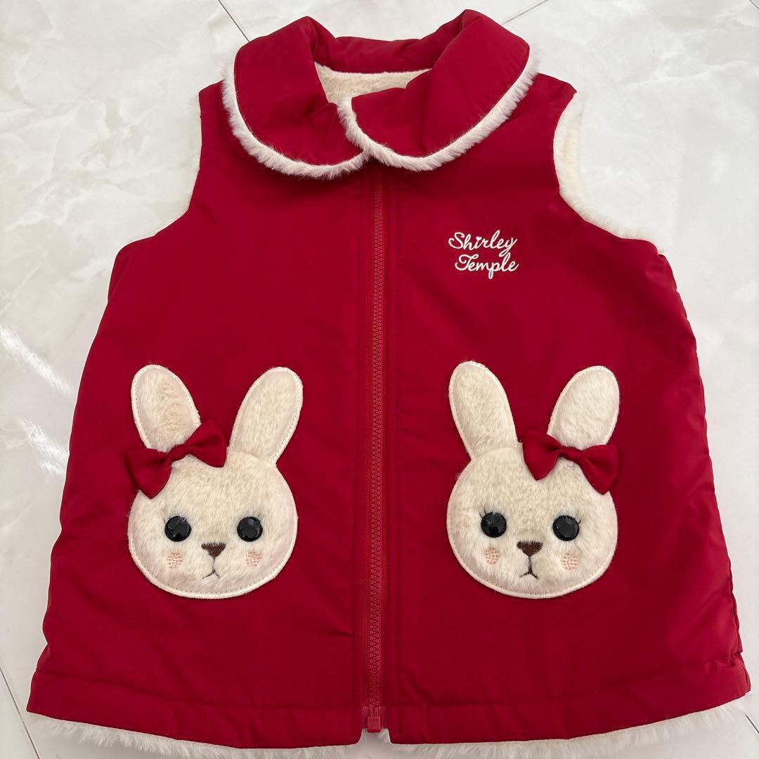 試着のみ♡シャーリーテンプル♡うさぎ♡赤♡ベスト♡8090べびふり♡アウター