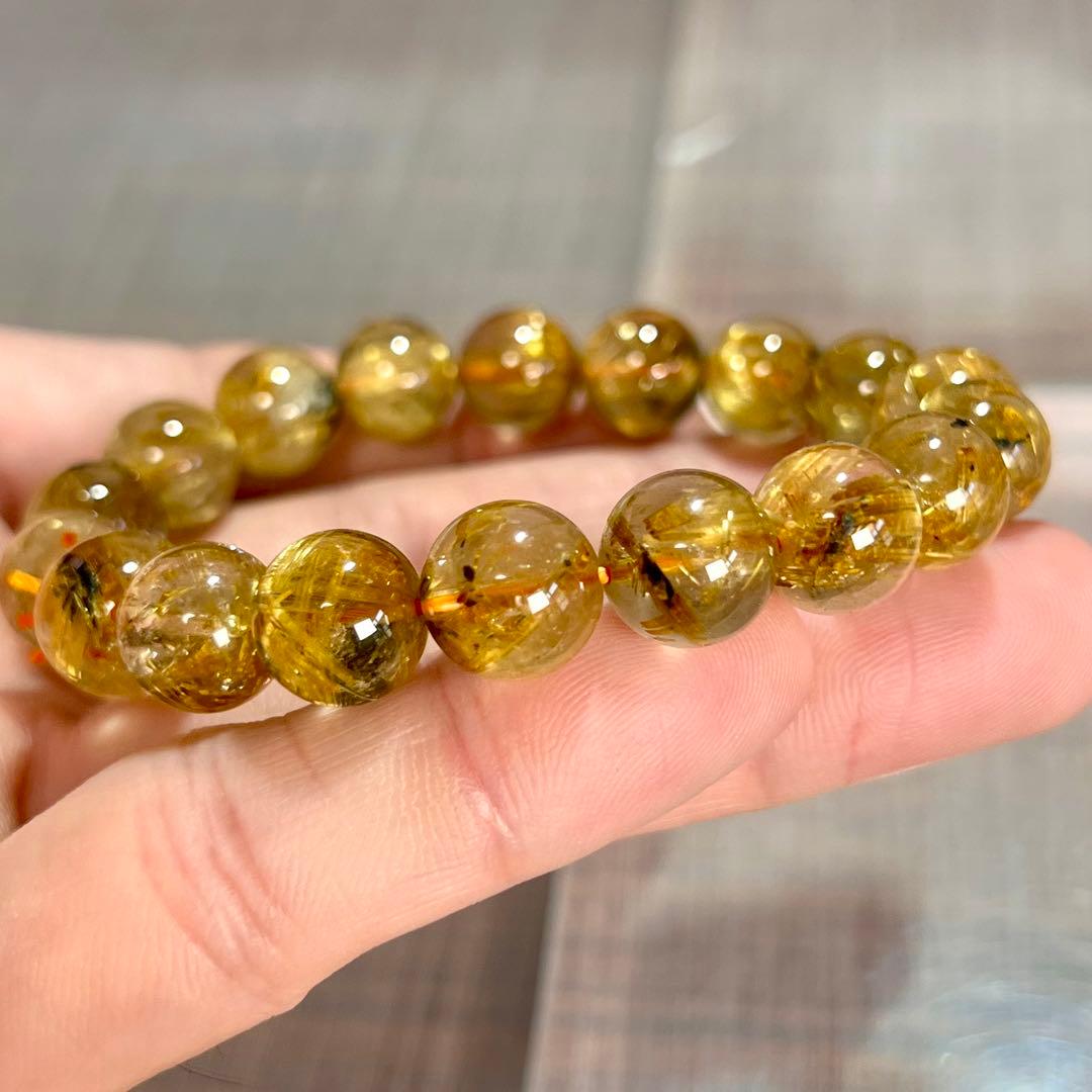 金運強　太陽放射ルチルブレスレット　ヘマタイト　ルチルクォーツ　3-5