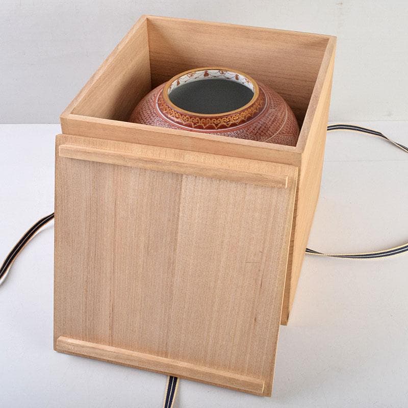 九谷焼　北山堂　赤絵金彩　瑞果文　花瓶　共箱　F　R9158B