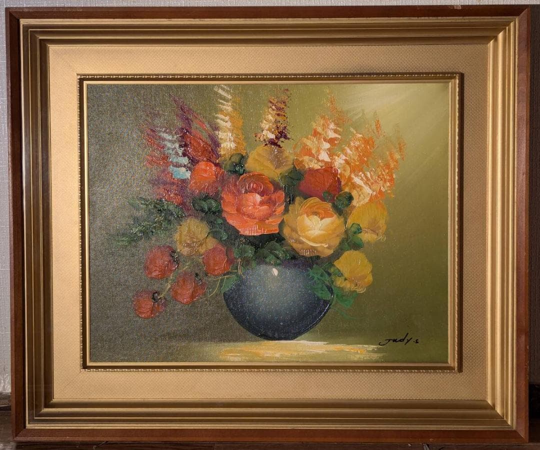 【真作】絵画　油彩6号　花のある静物　華やかな色彩が魅力の油彩画　W54