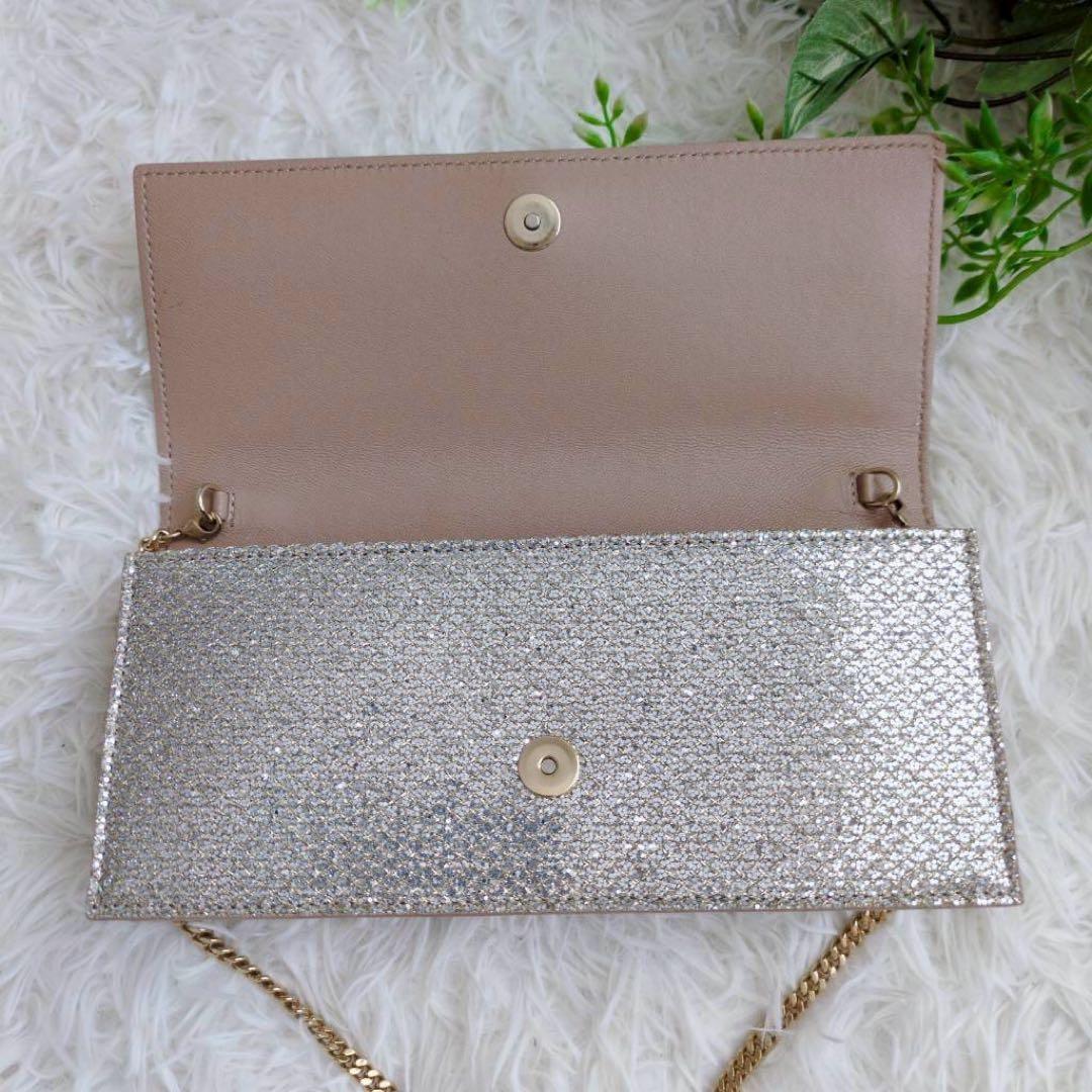 ジミーチュウ スパンコール グリッター シャンパンゴールド パーティーバッグ