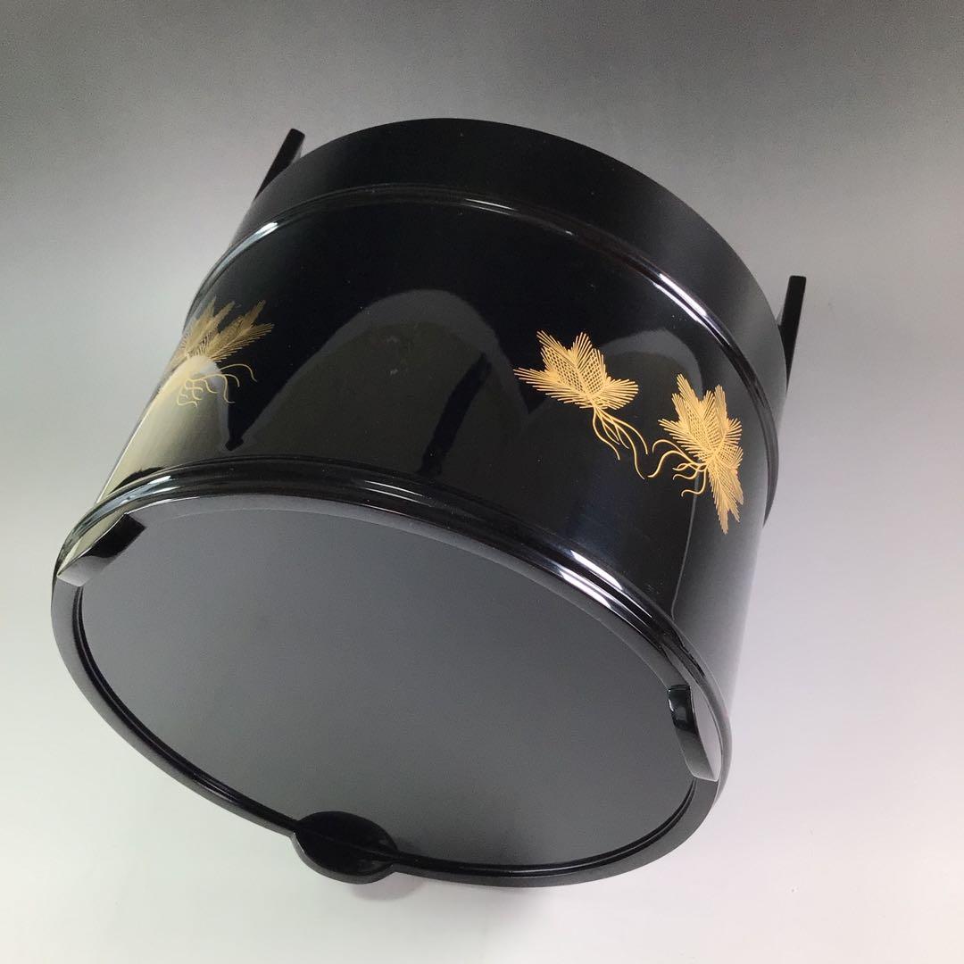 Ｐ８５９　水指　『輪島塗』『根引松蒔絵』『手桶水指』　共箱　茶道具