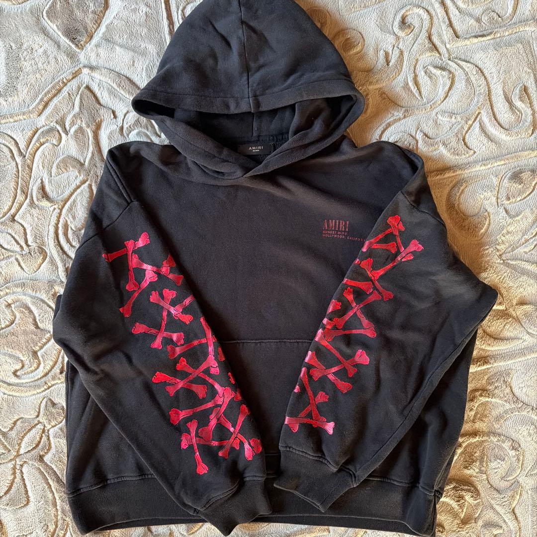 AMIRI BONES STACKED HOODIE ブラック　レッド