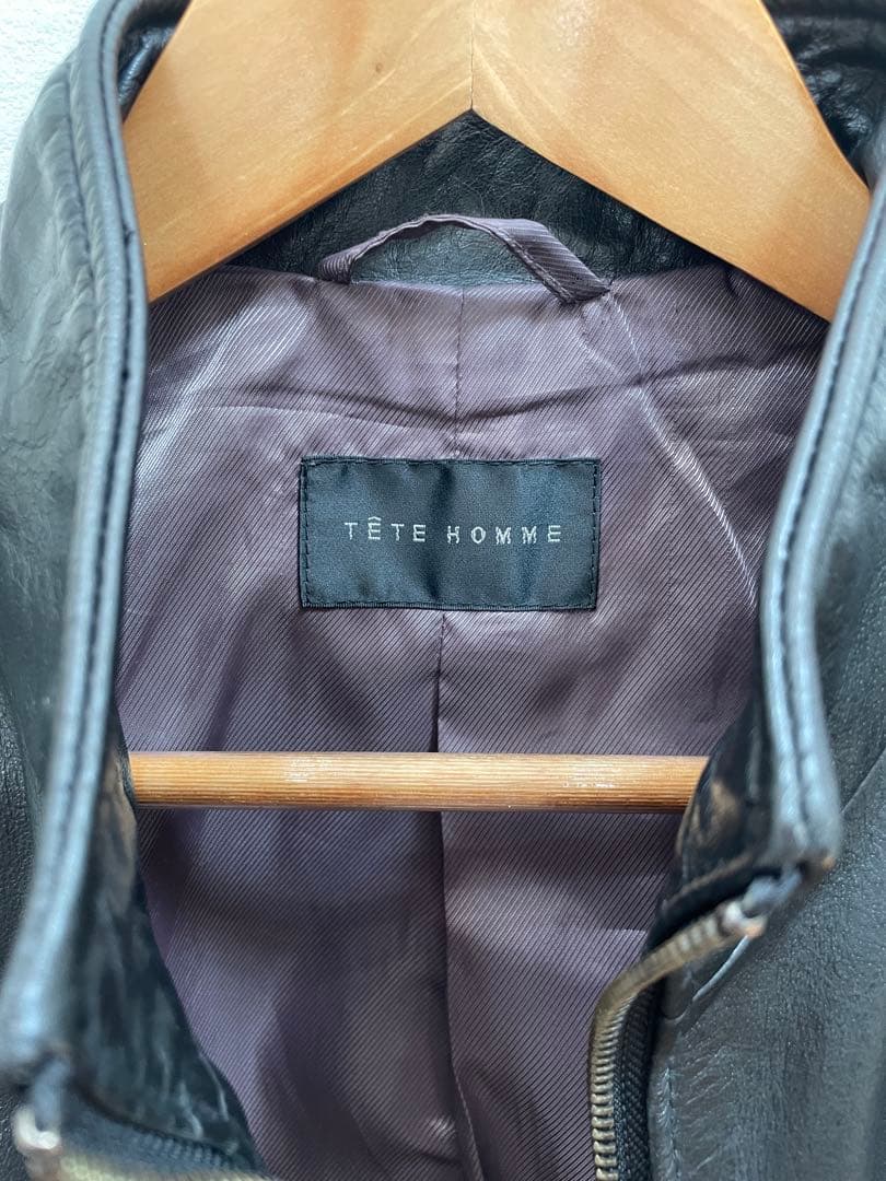 【美品】TETE HOMME（テットオム）牛革シングルライダース ジャケット L