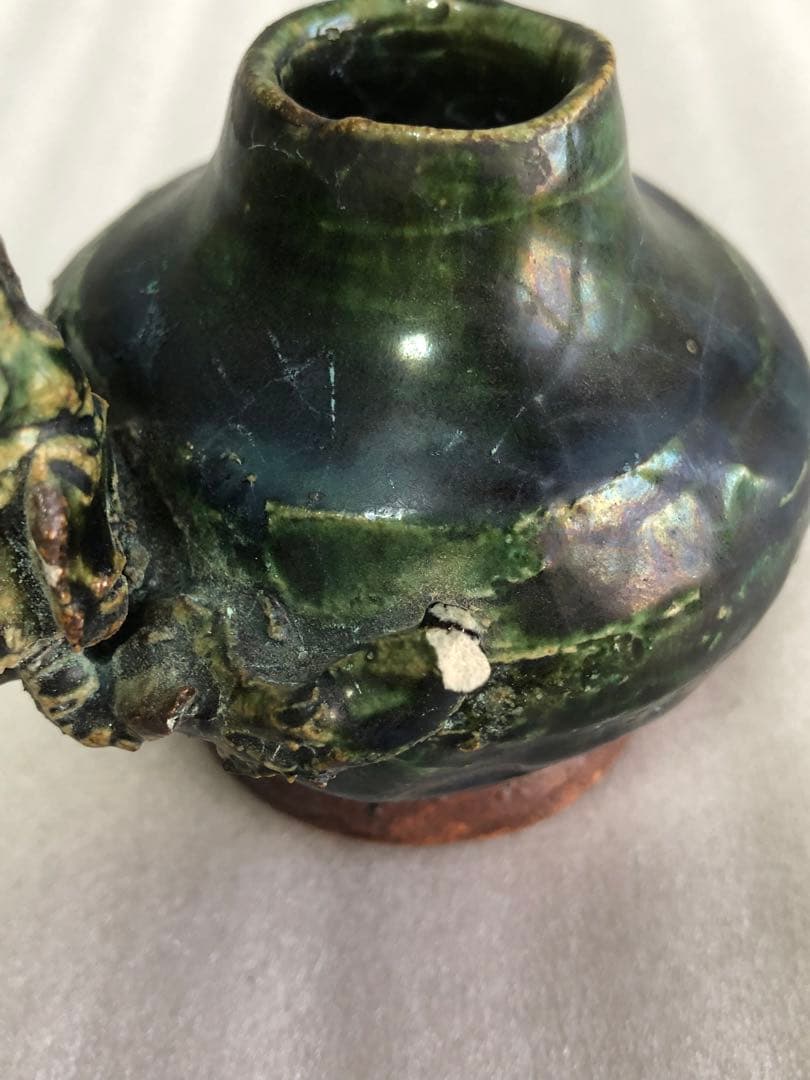 フクロウ 古織部焼 古美術 工芸品 花器 高さ約8cm 置物 インテリア