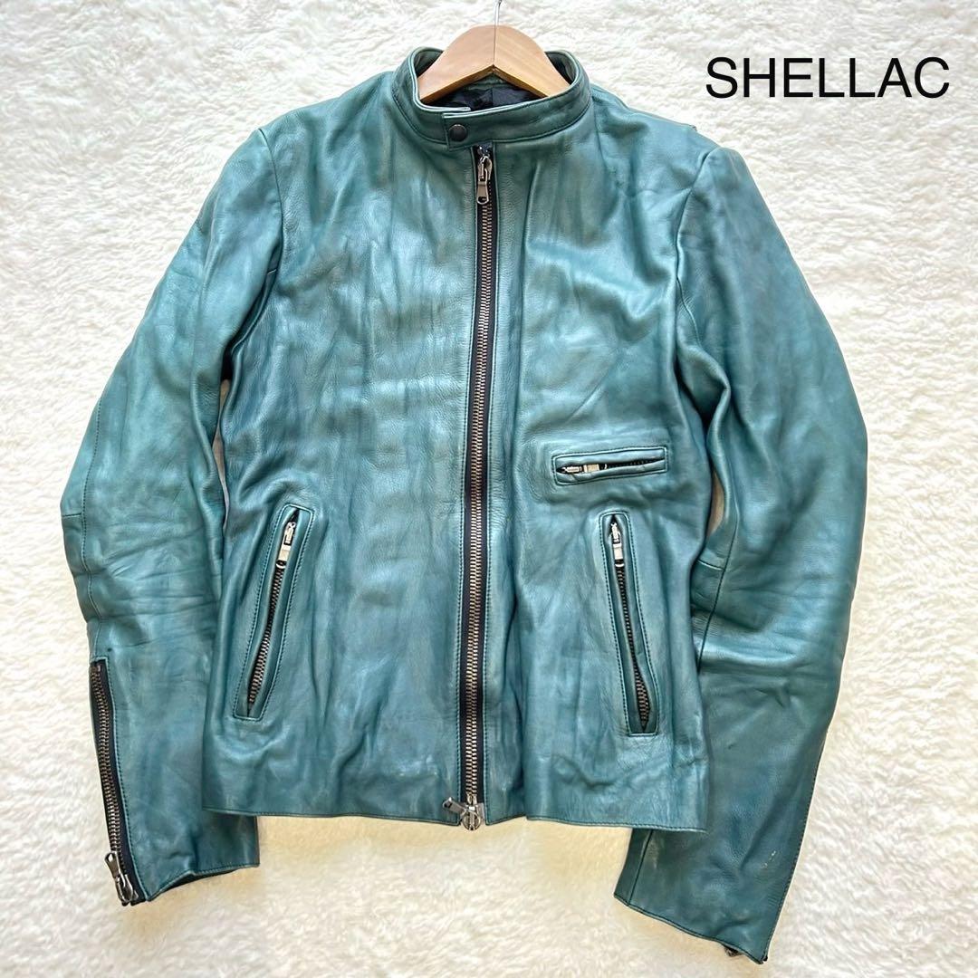 【希少】SHELLAC カウレザー シングルライダース y2k ブルー 46