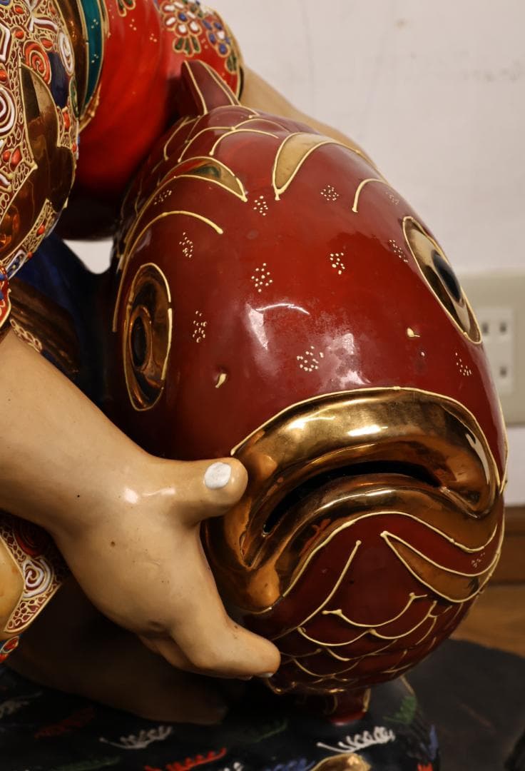 九谷焼　峰光 銘　色絵金彩　恵比寿像　七福神　置物　高さ約62cm　BK125