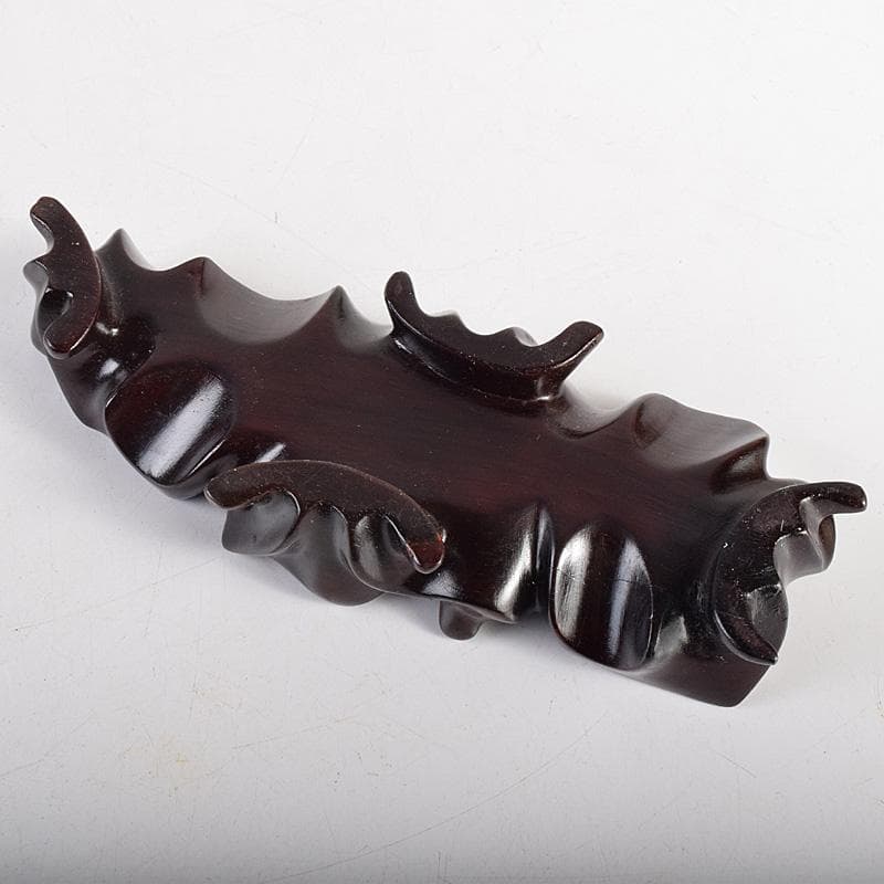 中国　玉石碧玉彫刻　神獣形　飾壷　置物　唐木台付　U　R8768