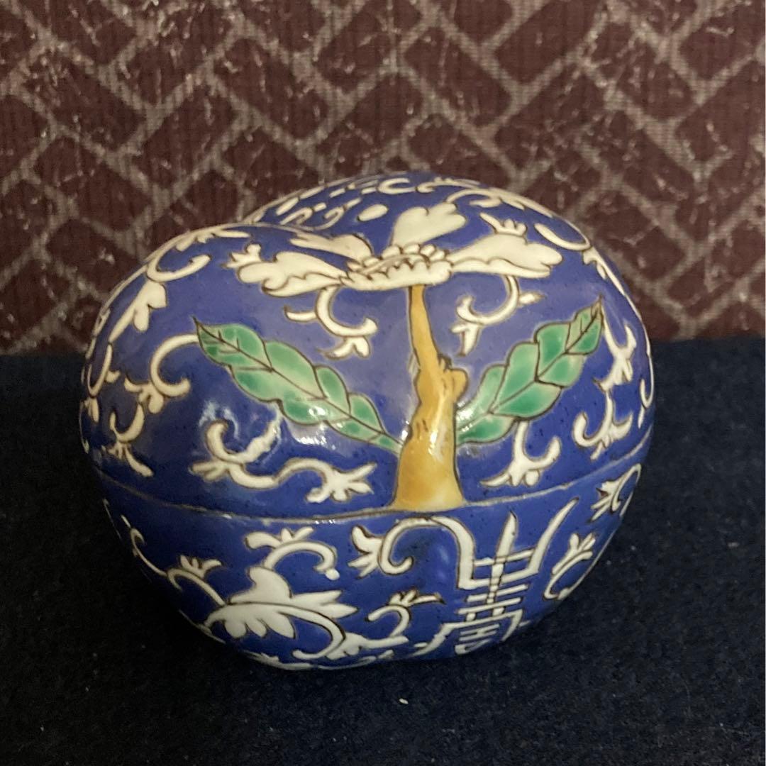 清代　同治年製　蝙蝠文合子　香合