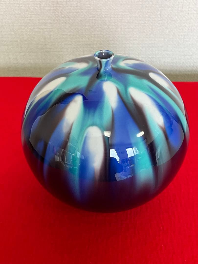 人間国宝 三代 徳田八十吉 彩釉 壺 管理T247 共箱 共布 陶歴付