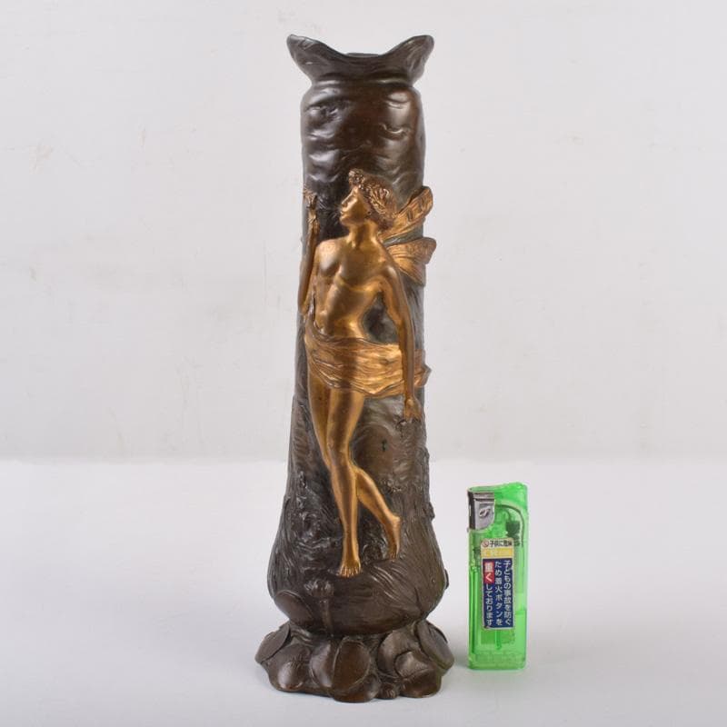 西洋美術　シャルル・ロシェ　ブロンズ　男性像刻　花瓶　M　R8972