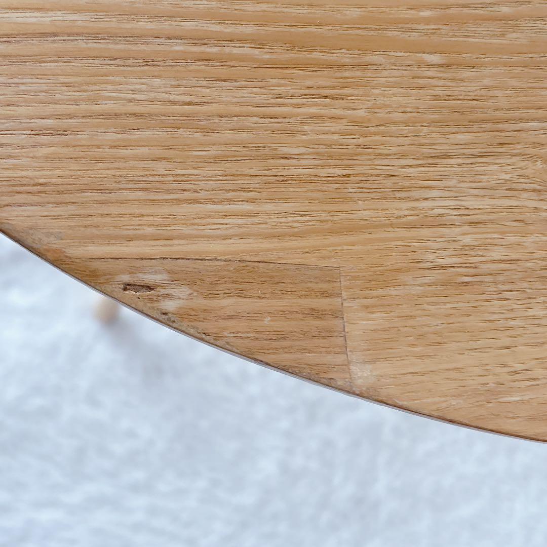 美品】オシャレ ラウンド カフェテーブル オーク材 丸 ４本脚 北欧ハイテーブル