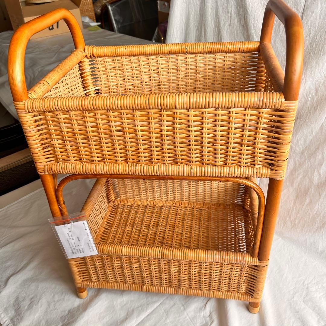 【新品】ラタン製2段収納ラック•アウトレット品