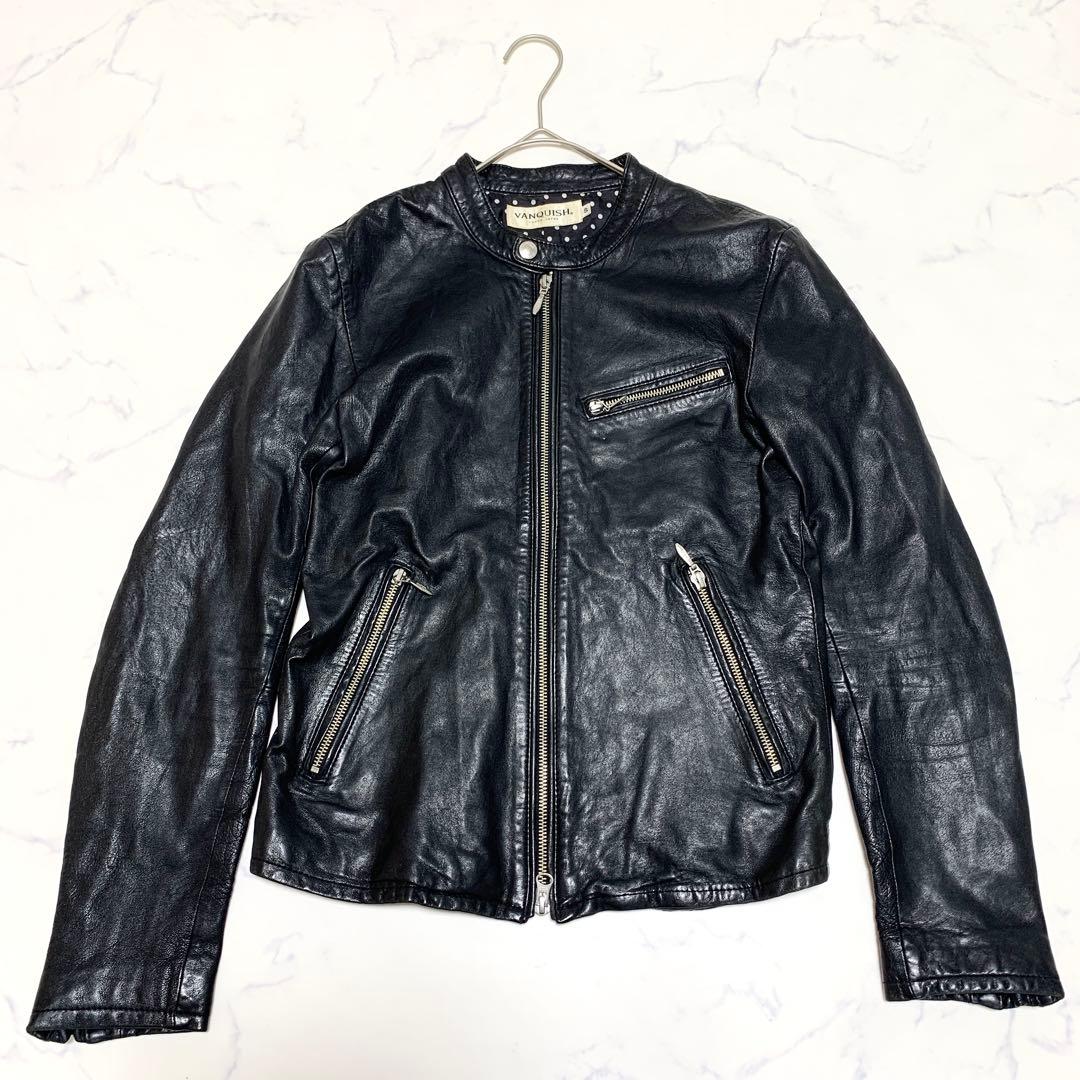 ヴァンキッシュ レザージャケット シングル ライダース ドット 黒 S 羊革