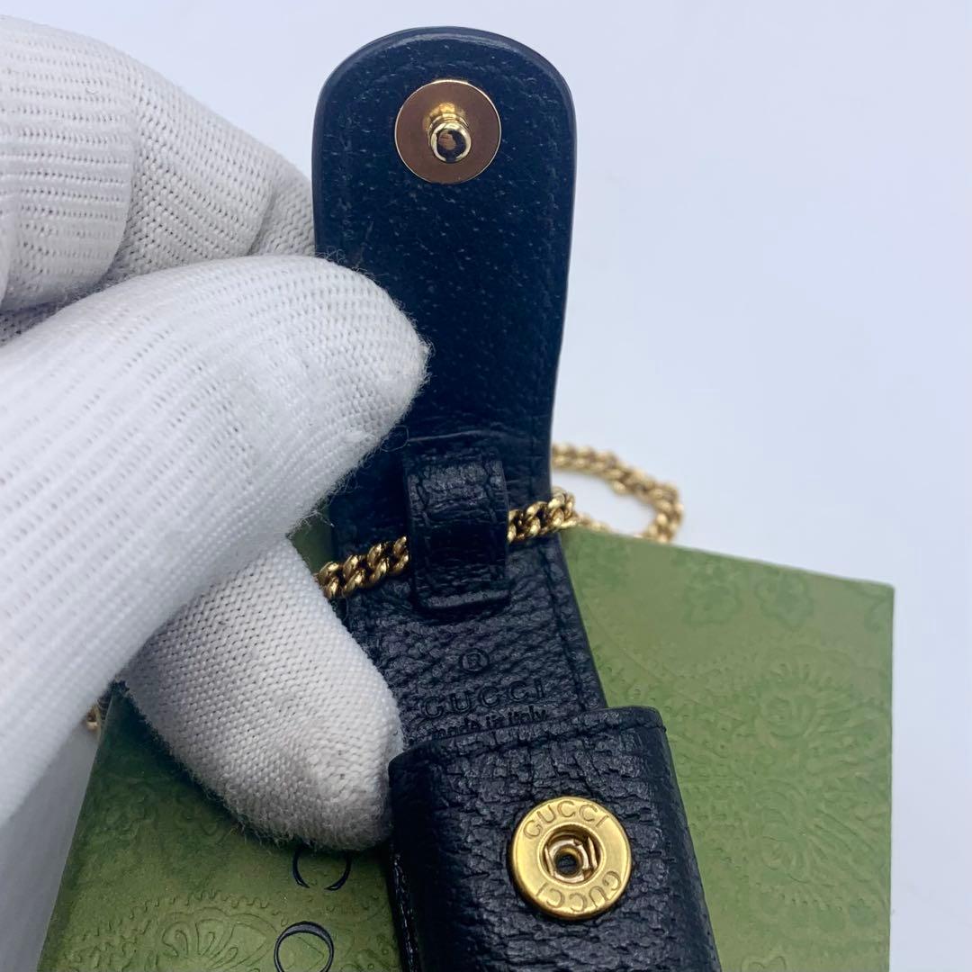 【新品】GUCCI リップケース　ネックレス　ブラック　オシャレ　GG レザー