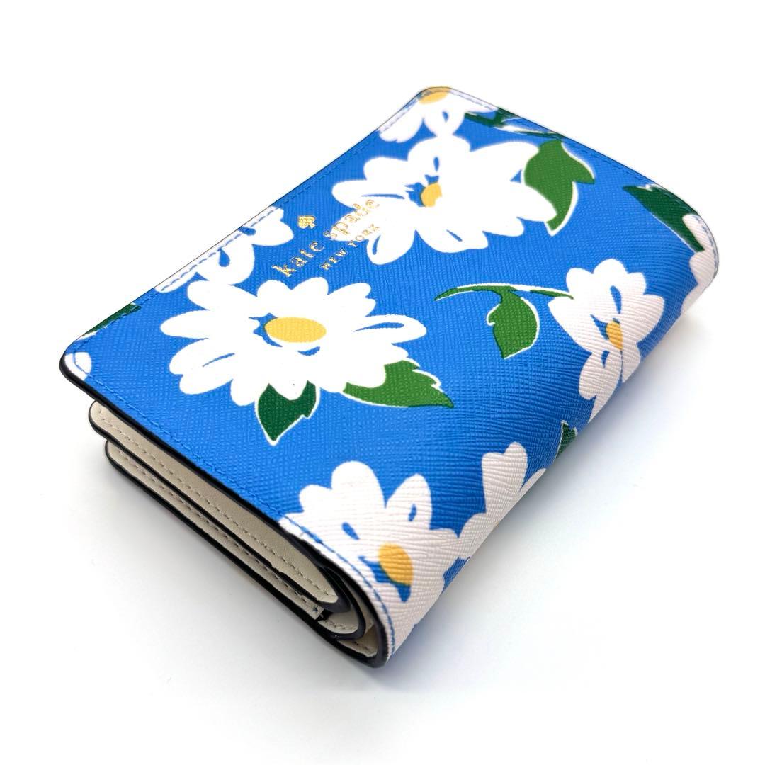 【新品】 ケイトスペード Kate spade 花柄 折り財布 青