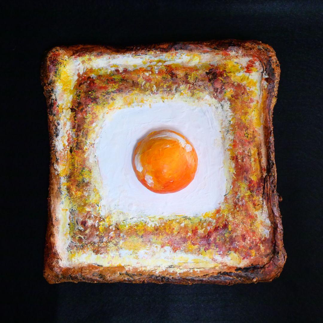 油絵 絵画 アートパネル【目玉トースト】