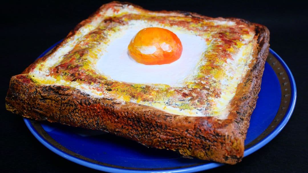 油絵 絵画 アートパネル【目玉トースト】