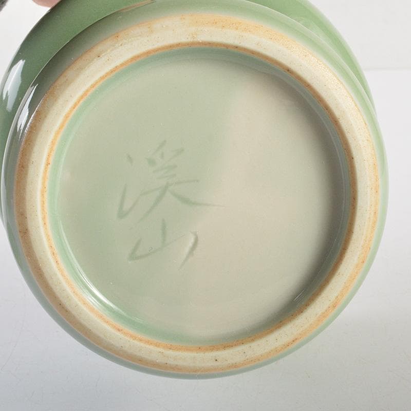 茶道具　京焼　清水焼　平安　加藤渓山作　天龍寺青磁　辰香炉　共箱　C　6585